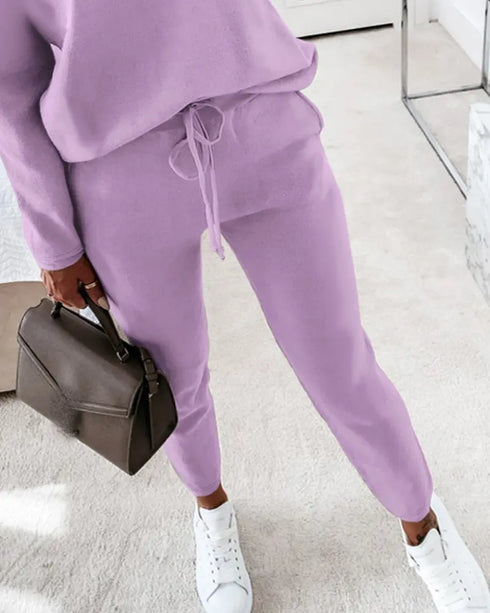 2 Piece Faith Geometric Print Outfit Long Sleeve Skew Neck Pullover Tops Stretchy Waist Pants Set Tracksuit purple