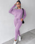 2 Piece Faith Geometric Print Outfit Long Sleeve Skew Neck Pullover Tops Stretchy Waist Pants Set Tracksuit purple