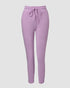 2 Pieces Outfit Long Sleeve Skew Neck Pullover Top and Drawstring Elastic Waist Slim Fit Pants Set purple