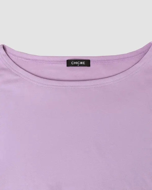 2 Pieces Outfit Long Sleeve Skew Neck Pullover Top and Drawstring Elastic Waist Slim Fit Pants Set purple