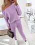 2 Pieces Outfit Long Sleeve Skew Neck Pullover Top and Drawstring Elastic Waist Slim Fit Pants Set purple