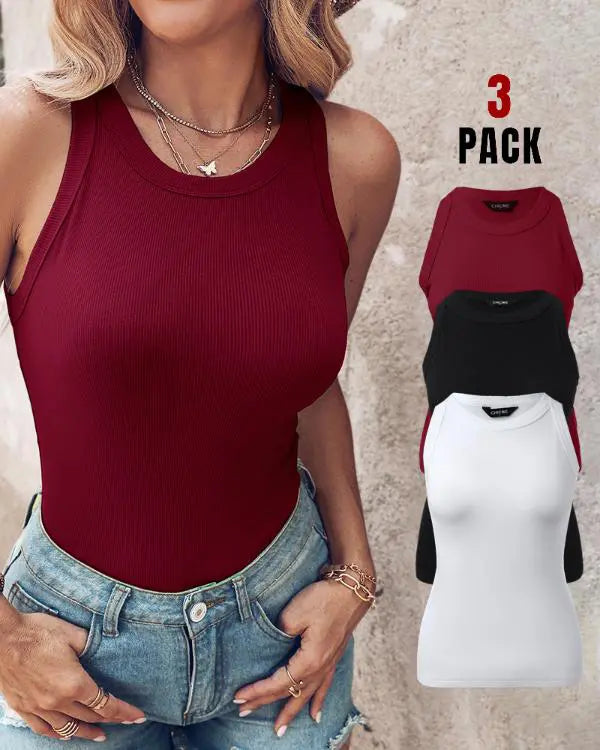 3-Pack Knit Round Neck Thick Strap Racerback Tank Tops(Without Pads) style12