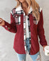 Colorblock Plaid Print Corduroy Lined Shacket red