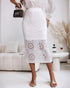 Crochet Pattern Elastic Waist Hollow-out Mid-Calf Skirt Casual Commuting Skirt white