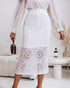 Crochet Pattern Elastic Waist Hollow-out Mid-Calf Skirt Casual Commuting Skirt white