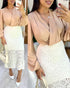 Crochet Pattern Elastic Waist Hollow-out Mid-Calf Skirt Casual Commuting Skirt white