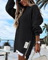 Long Sleeve Pocket Design Pullover Sweatshirt Casual Faux Two Piece Longline Drawstring Hooded Top black
