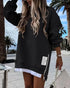 Long Sleeve Pocket Design Pullover Sweatshirt Casual Faux Two Piece Longline Drawstring Hooded Top black