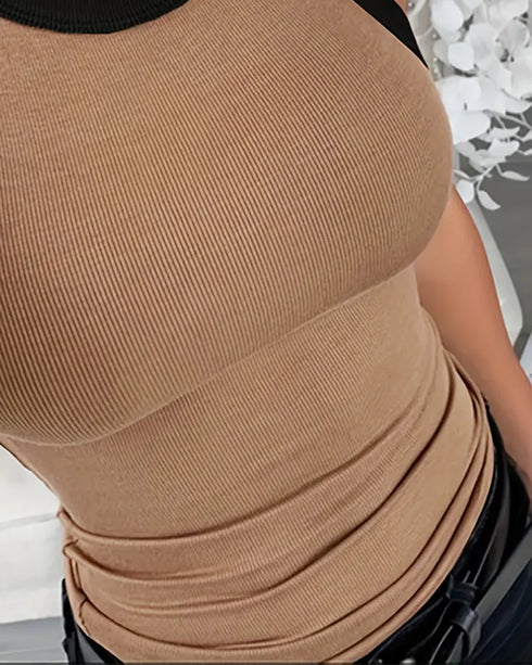 Eyelash Print Casual Tank Top khaki