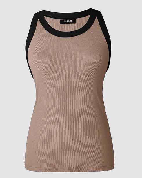 Eyelash Print Casual Tank Top khaki