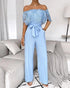 Off Shoulder Frill Hem Tied Detail Jumpsuit blue