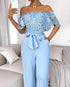 Off Shoulder Frill Hem Tied Detail Jumpsuit blue
