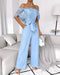 Off Shoulder Frill Hem Tied Detail Jumpsuit blue