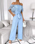 Off Shoulder Frill Hem Tied Detail Jumpsuit blue