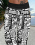 Plants Print Low Waist Wooden Button Decor Capris Pants Vacation Pants with Pockets black