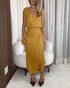 Solid Button Decor V-Neck Sleeveless Hollow-out Back Maxi Dress Casual Wrap Lace-Up Work Dress khaki