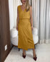Solid Button Decor V-Neck Sleeveless Hollow-out Back Maxi Dress Casual Wrap Lace-Up Work Dress khaki