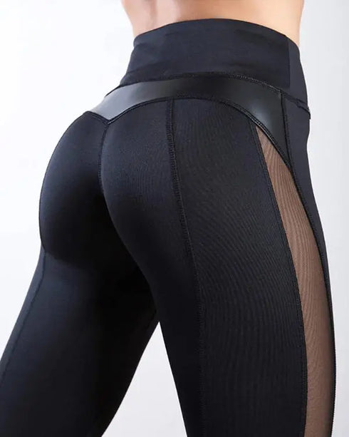 Sheer Mesh High Waist Tummy Control Butt Lift Elasticity Sporty Leggings Causal Active Pants black