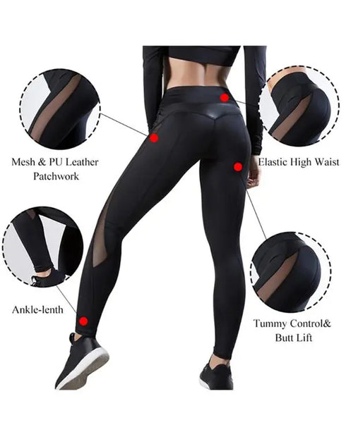 Sheer Mesh High Waist Tummy Control Butt Lift Elasticity Sporty Leggings Causal Active Pants black