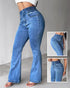 ChicMe CurveEase Back Shirred Button Front High Waist Jeans Skinny Flared Denim Jeggings Lighted Blue