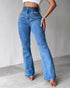 ChicMe CurveEase Back Shirred Button Front High Waist Jeans Skinny Flared Denim Jeggings Lighted Blue
