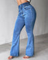 ChicMe CurveEase Back Shirred Button Front High Waist Jeans Skinny Flared Denim Jeggings Lighted Blue