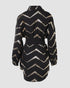 Bronzing Chevron Print Turn-down Collar Tied Detail Shirt Dress black