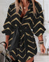 Bronzing Chevron Print Turn-down Collar Tied Detail Shirt Dress black