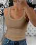 Scoop Neck Spaghetti Strap Ribbed Top Casual Sleeveless Slim Fit Tank khaki