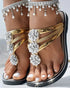 Rhinestone Floral Pattern Hollow Out Flip Flops Slippers gold