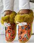 Halloween Pumpkin Graphic Print Lace-up Fuzzy Ankle Boots orange
