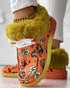 Halloween Pumpkin Graphic Print Lace-up Fuzzy Ankle Boots orange