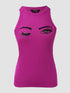 Eyelash Print Casual Tank Top rose red