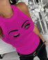 Eyelash Print Casual Tank Top rose red