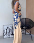Floral Print Off Shoulder Sleeveless Deep V-Neck Jumpsuit Casual Zipper Side Wide Leg Jumpsuit blue