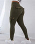 Butt Lifting Leggings with Flap Pockets High Waist Tummy Control Workout Cargo Pants Army green