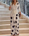 2 Pieces Outfit Polka Dot Pattern Long Sleeve Waist Tied Detail Blouse and Casual Wide Leg Pants Set white