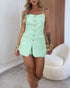 Bandeau Spaghetti Strap Golden-Button Back Shirred Top with Casual Shorts Set green