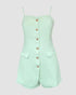 Bandeau Spaghetti Strap Golden-Button Back Shirred Top with Casual Shorts Set green