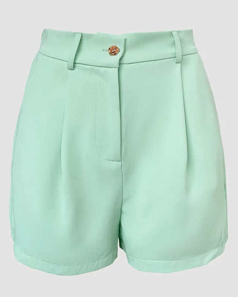 Bandeau Spaghetti Strap Golden-Button Back Shirred Top with Casual Shorts Set green