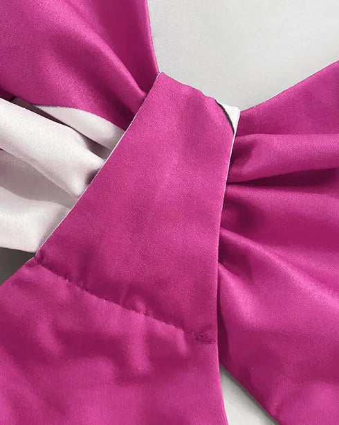 Floral Print Deep V-Neck Adjustable Spaghetti Straps Romper Casual Tied Back Cutout Slim Fit Skort Romper hot pink