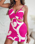 Floral Print Deep V-Neck Adjustable Spaghetti Straps Romper Casual Tied Back Cutout Slim Fit Skort Romper hot pink
