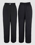 2 Pieces Outfit Turn-down Collar Turn-Up Sleeves Button Front Flap Pockets Design Top and Causal Zipper Fly Elastic Back Waist Wide Leg Pants Set black