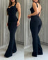 Sweatheart Neck Thick Strap Backless Lace-up Back Overalls Casual Seam Front Wide Leg Jumpsuit black