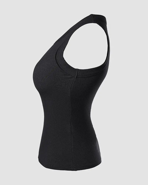ChicMe Built-in Bra 2 Piece Athletic Tank Tops for Women Ribbed Tank Top style2