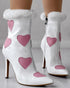 Christmas Fuzzy Detail Star Heart Pattern Lined Ankle Boots white