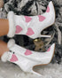 Christmas Fuzzy Detail Star Heart Pattern Lined Ankle Boots white