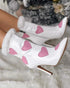 Christmas Fuzzy Detail Star Heart Pattern Lined Ankle Boots white