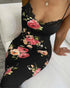 Lace Trim Spaghetti Strap Floral Print Dress black