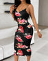 Lace Trim Spaghetti Strap Floral Print Dress black